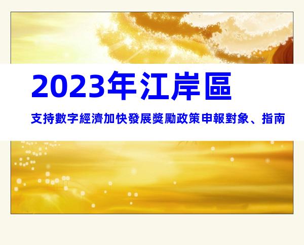 2023年江岸區支持數字經濟加快發展獎勵政策申報對象、指南
