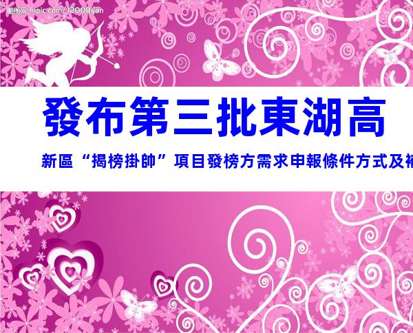 發布第三批東湖高新區“揭榜掛帥”項目發榜方需求申報條件方式及補貼要求